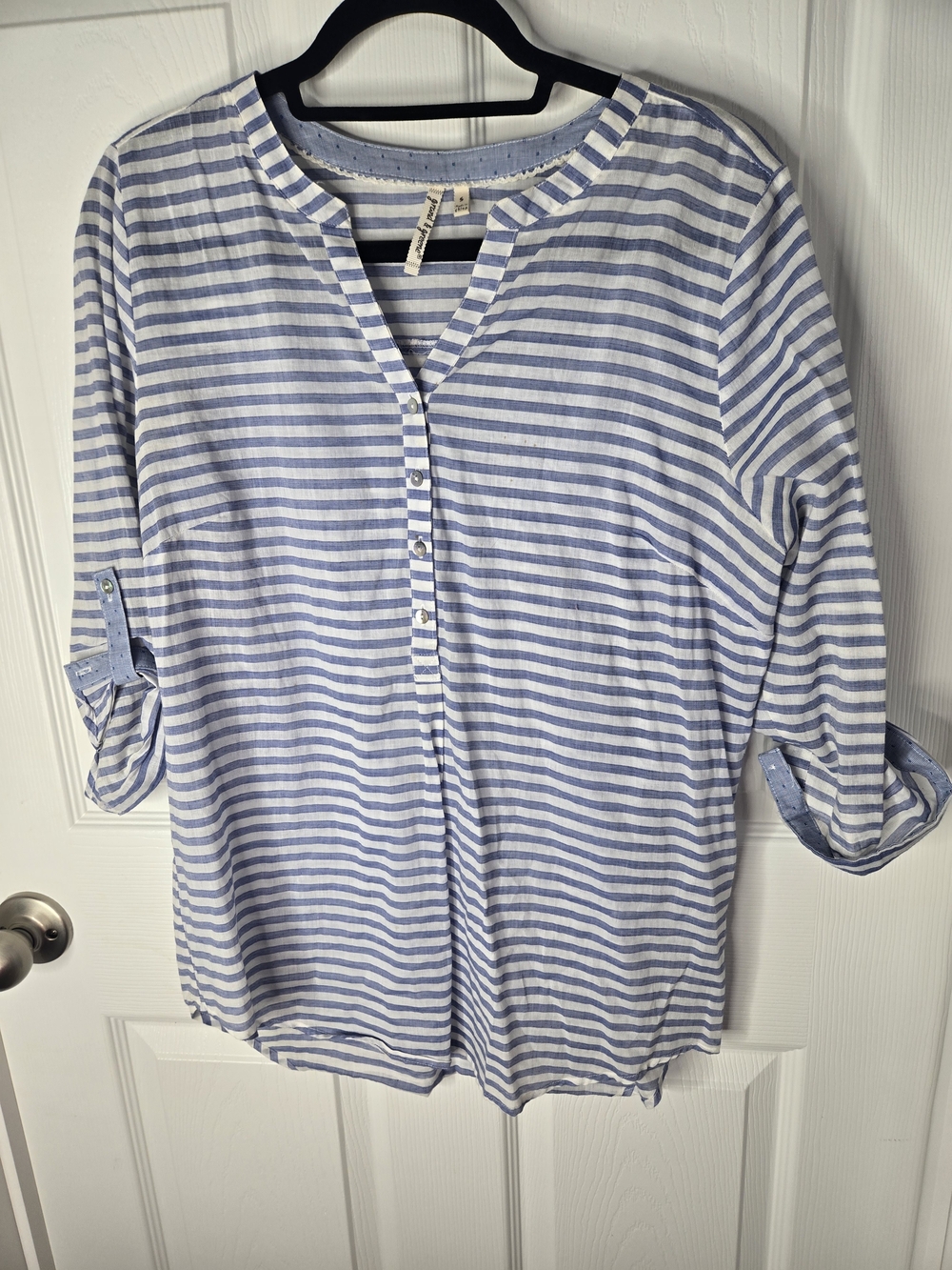 grand & greene Blue and White Striped Button Front Blouse